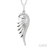 1/5 Ctw Fluted Texture Angel Wing Round Cut Diamond Fashion Pendant With Chain in 14K White Gold
