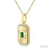 4X3 MM Octagon Shape Emerald and 1/8 Ctw Round Cut Diamond Precious Fluted Medallion Pendant in 10K Yellow Gold with Chain