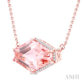 16x10 MM Hexagon Shape Morganite and 1/10 Ctw Round Cut Diamond Halo Semi-Precious Pendant With Chain in 14K Rose Gold