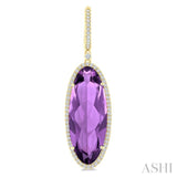 20x8 MM Oval Cut Amethyst and 1/2 Ctw Round Cut Diamond Halo Semi-Precious Earrings in 14K Yellow Gold