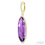 20x8 MM Oval Cut Amethyst and 1/2 Ctw Round Cut Diamond Halo Semi-Precious Earrings in 14K Yellow Gold