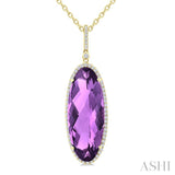 26x10 MM Oval Cut Amethyst and 1/3 Ctw Round Cut Diamond Semi-Precious Pendant With Chain in 14K Yellow Gold