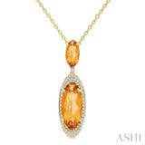 18x8 MM & 10x5 MM Oval Cut Citrine and 1/3 Ctw Round Cut Diamond Halo Semi-Precious Pendant With Chain in 14K Yellow Gold