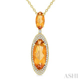 18x8 MM & 10x5 MM Oval Cut Citrine and 1/3 Ctw Round Cut Diamond Halo Semi-Precious Pendant With Chain in 14K Yellow Gold