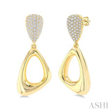 1 1/6 Ctw Dangler Inverted Pear Shape Round Cut Diamond Fashion Earrings in 14K Yellow Gold