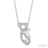 1/10 Ctw Cat Shape Petite Round Cut Diamond Fashion Pendant With Chain in 10K White Gold
