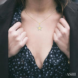 1/4 Ctw Fluted Texture Star Round Cut Diamond Fashion Pendant With Chain in 10K Yellow and White Gold