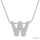 1/6 Ctw Bubble Accent Initial 'W' Round Cut Diamond Fashion Pendant With Chain in 10K White Gold