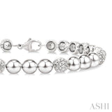 6 MM Bold Bead and 1/5 Ctw Round Cut Diamond Fashion Bracelet in Sterling Silver